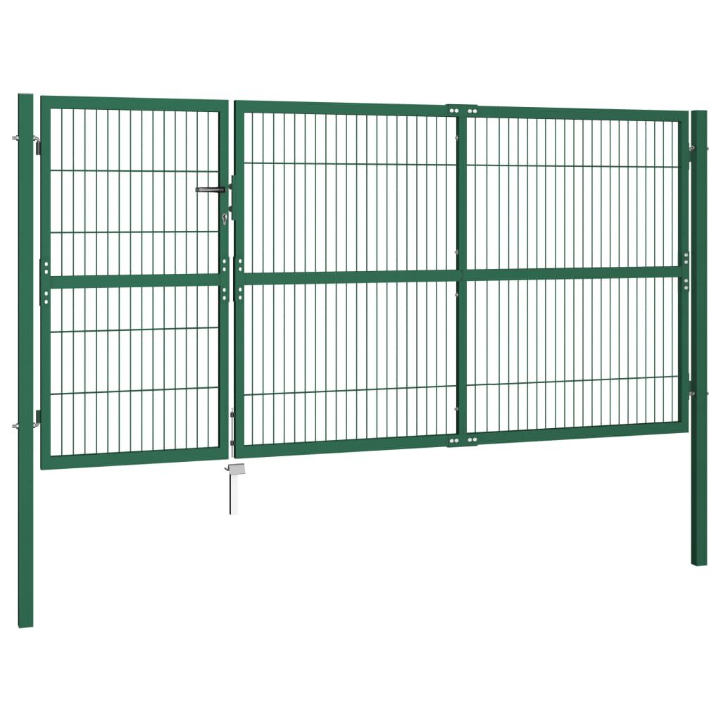 vidaXL Πόρτα Περίφραξης Κήπου Πράσινη 350x140 εκ. Ατσάλινη με Στύλους