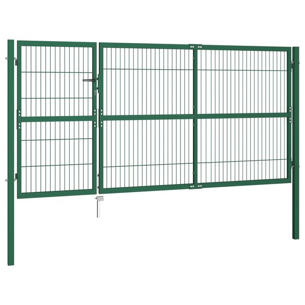 vidaXL Πόρτα Περίφραξης Κήπου Πράσινη 350x140 εκ. Ατσάλινη με Στύλους