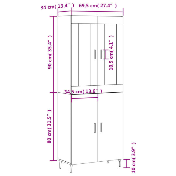 vidaXL Ντουλάπι Sonoma δρυς 69,5 x 34 x 180 εκ. από Επεξεργασμένο Ξύλο