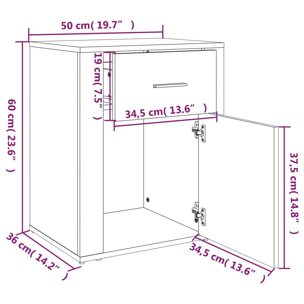 vidaXL Κομοδίνο Λευκό 50 x 36 x 60 εκ. από Επεξεργασμένο Ξύλο