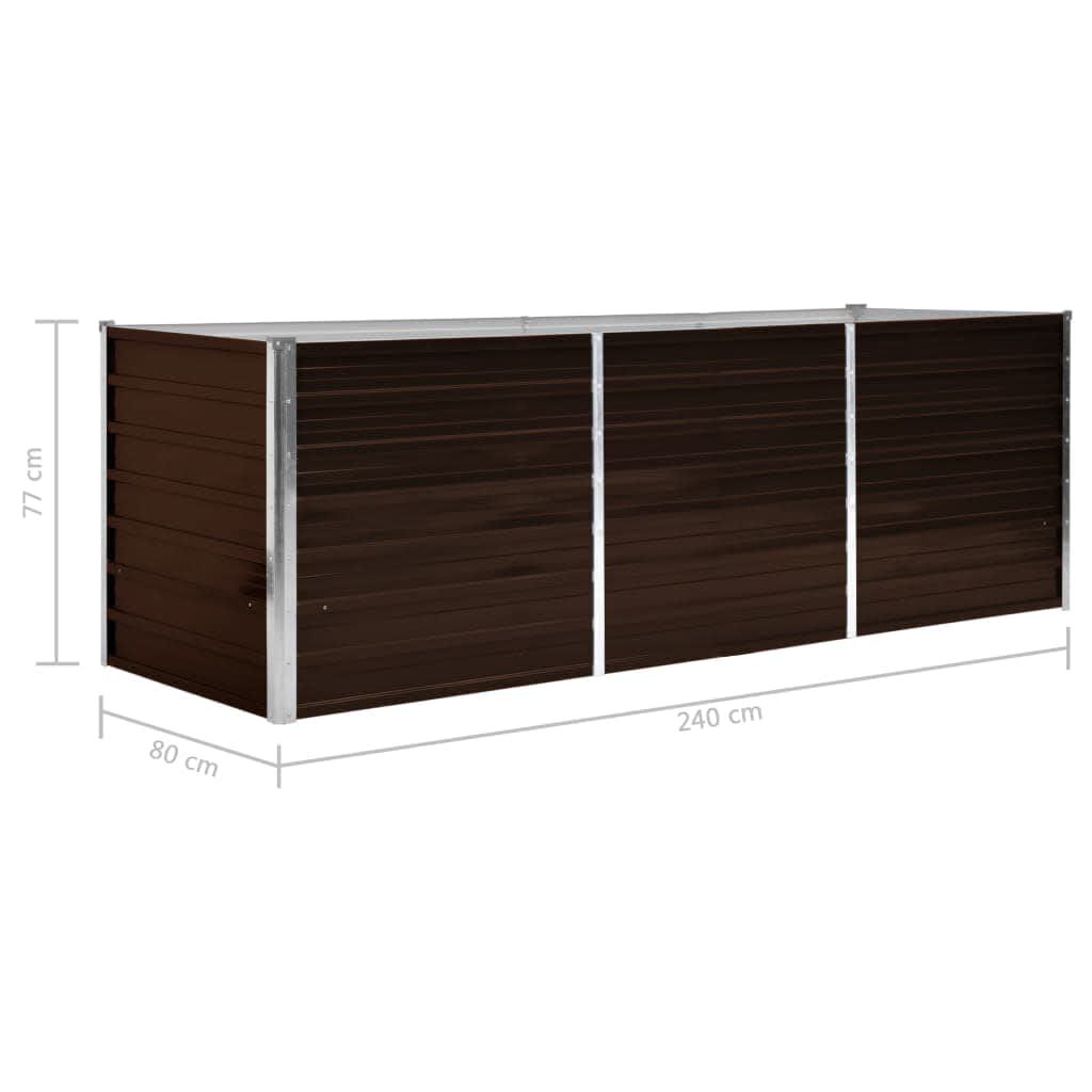 vidaXL Ζαρντινιέρα Υπερυψωμένη Καφέ 240x80x77 εκ. Γαλβανισμ. Χάλυβας