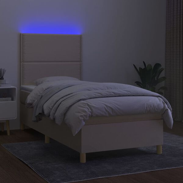 vidaXL &Kappa;&rho;&epsilon;&beta;ά&tau;&iota; Boxspring &mu;&epsilon; &Sigma;&tau;&rho;ώ&mu;&alpha; & LED &Kappa;&rho;&epsilon;&mu; 90x200 &epsilon;&kappa;. &Upsilon;&phi;&alpha;&sigma;&mu;ά&tau;&iota;&nu;&omicron;