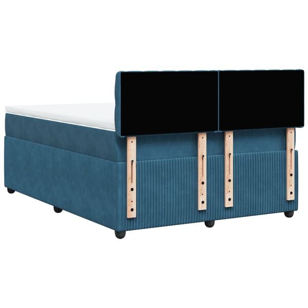 vidaXL Κρεβάτι Boxspring με Στρώμα Μπλε 140x200 εκ. Βελούδινο