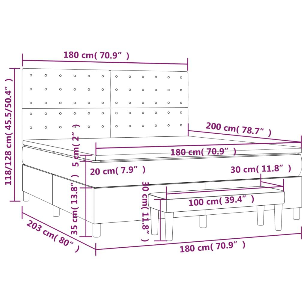 vidaXL Κρεβάτι Boxspring με Στρώμα Taupe 180x200 εκ. Υφασμάτινο