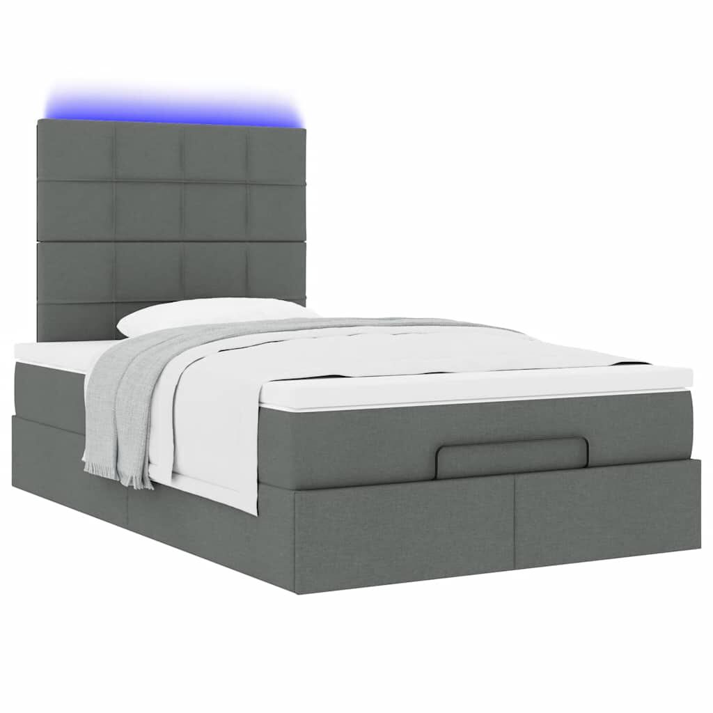 vidaXL Οθωμανικό κρεβάτι με στρώμα & LEDs Σκούρο γκρι 120x190cm Ύφασμα