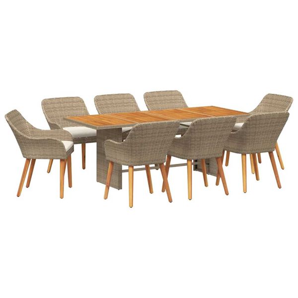 vidaXL Σέτ φαγητού για κήπο 9 pcs Μπεζ και καφέ συνθετικό ρατάν