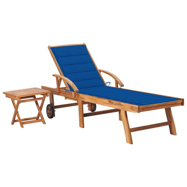 vidaXL Ξαπλώστρα από Μασίφ Ξύλο Teak με Τραπέζι και Μαξιλάρι