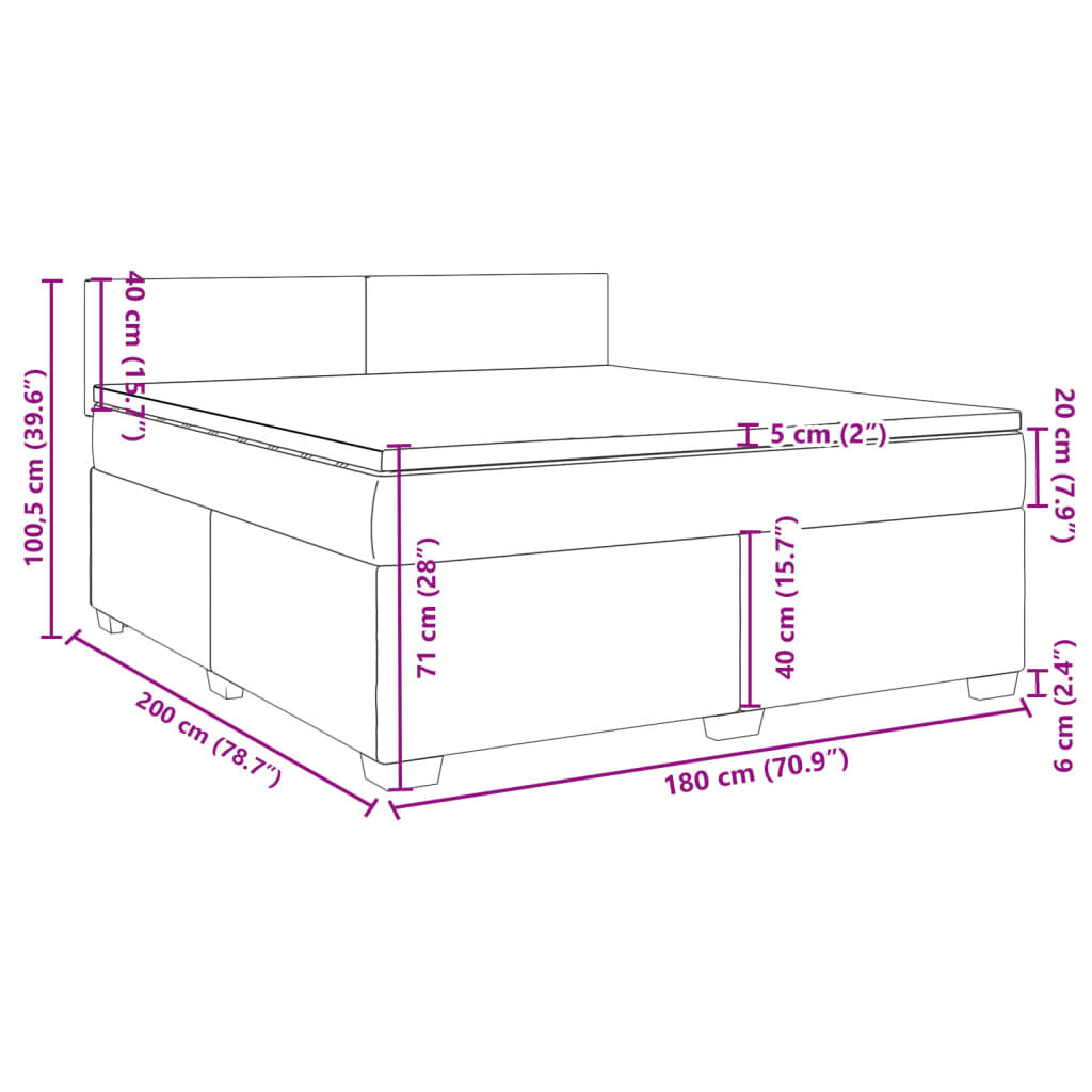 vidaXL Κρεβάτι Boxspring με Στρώμα Σκούρο Πράσινο 180x200εκ. Βελούδινο