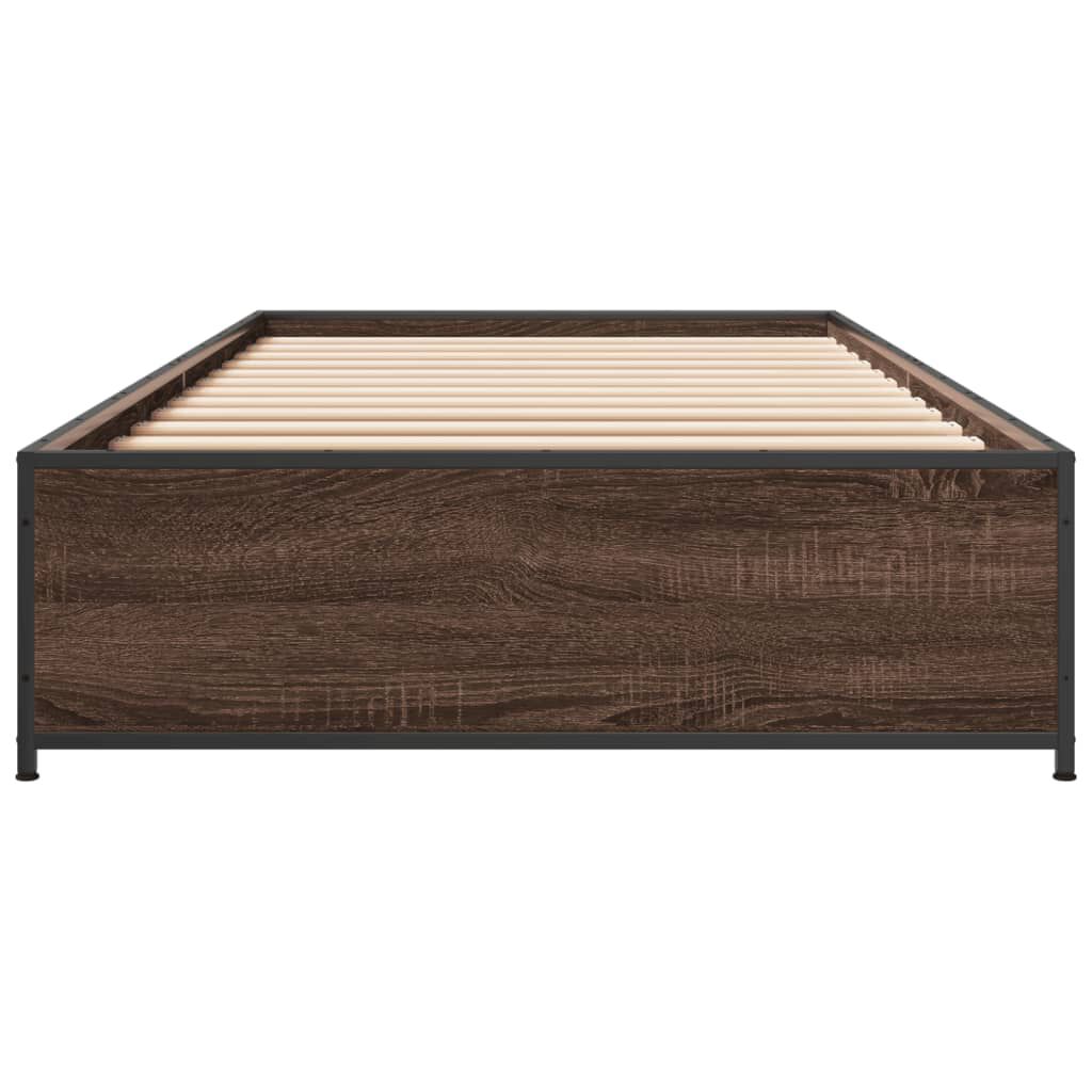 vidaXL Πλαίσιο Κρεβατιού Καφέ Δρυς 90 x 190 εκ. Επεξ. Ξύλο & Μέταλλο