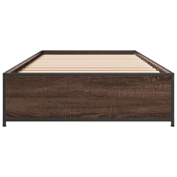 vidaXL Πλαίσιο Κρεβατιού Καφέ Δρυς 90 x 190 εκ. Επεξ. Ξύλο & Μέταλλο