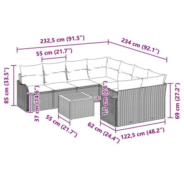 vidaXL Σετ Σοφάκι Κήπου 9 pcs Μαύρο Μεγάλο Ρατάν, Ξύλο