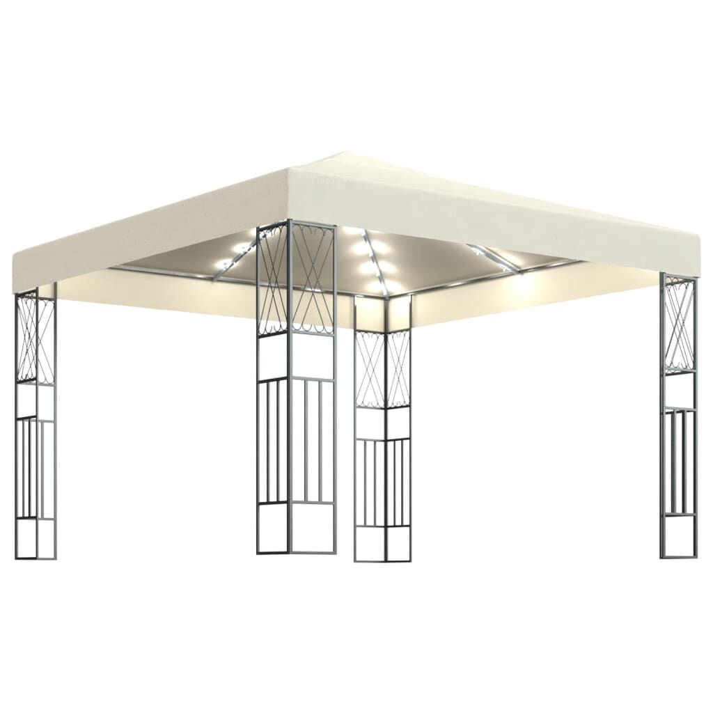 vidaXL Κιόσκι με Φωτάκια LED Κρεμ 3 x 3 μ. Υφασμάτινο