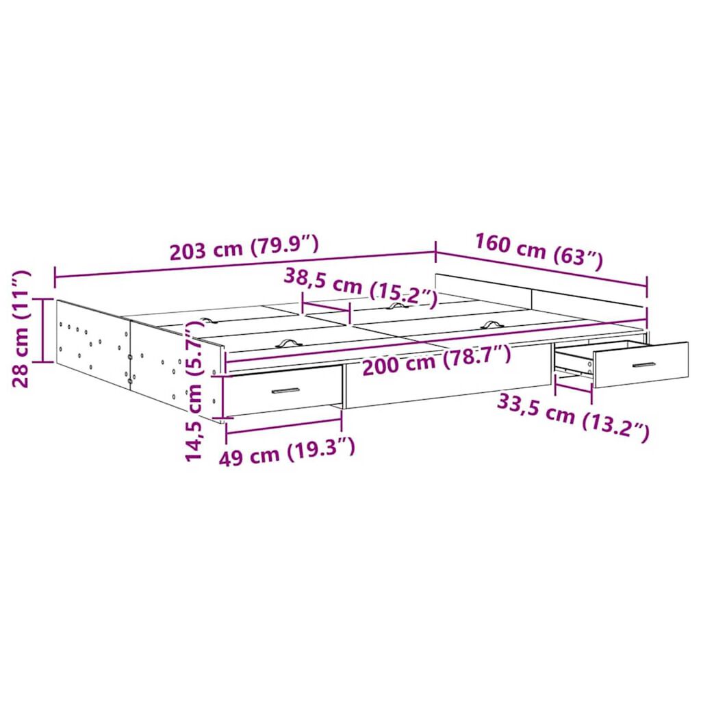 vidaXL Κρεβάτι με αποθηκευτικό χώρο artisan δρυς 160 x 200 cm