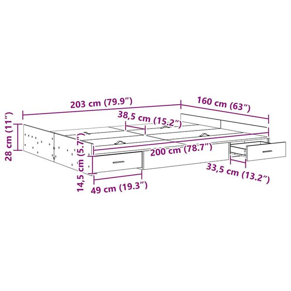 vidaXL Κρεβάτι με αποθηκευτικό χώρο artisan δρυς 160 x 200 cm