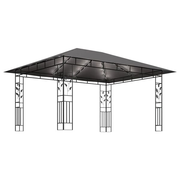 vidaXL Κιόσκι με Σήτα και Φωτάκια LED Ανθρακί 4 x 3 x 2,73 μ.