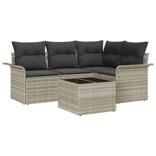 vidaXL Σετ Καναπέ Κήπου με μαξιλάρι 5 pcs Ανοιχτό γκρι Πολυ ράταν