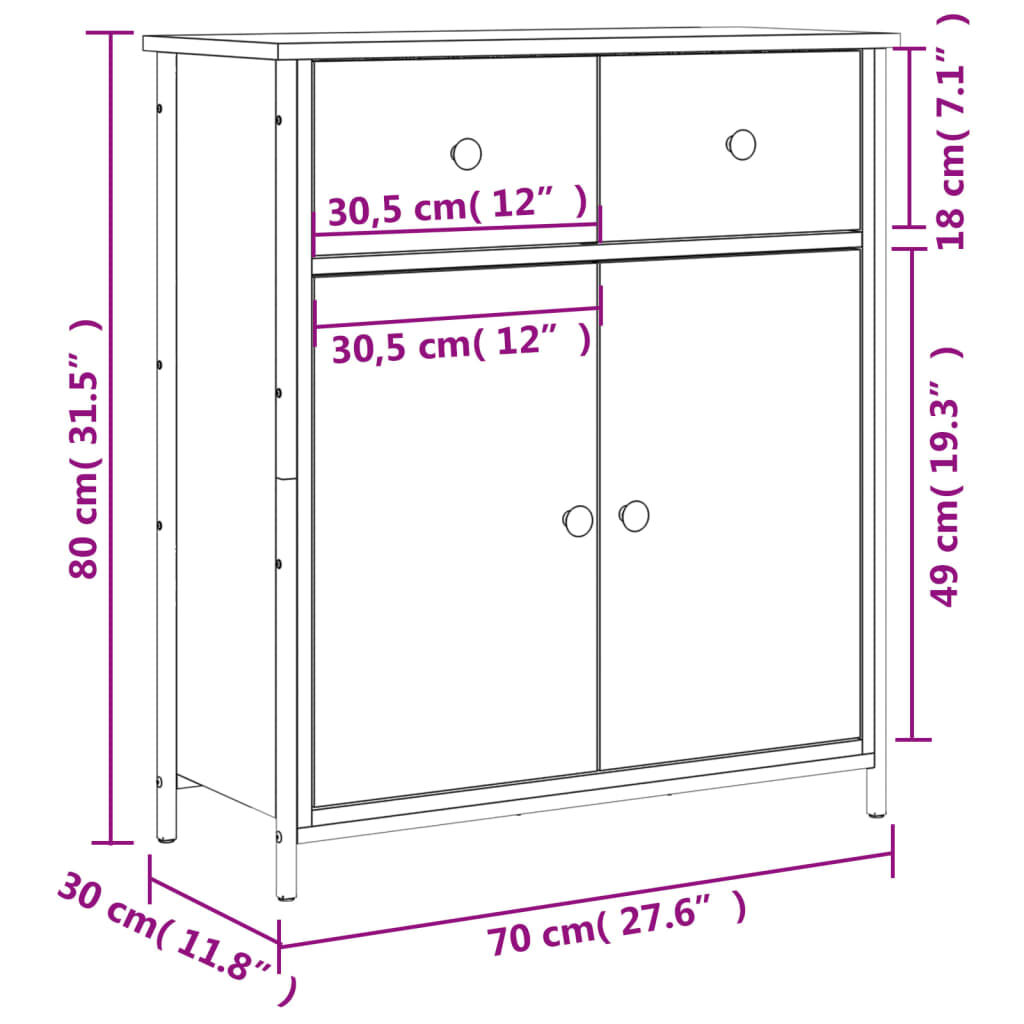 vidaXL Ντουλάπι Γκρι Sonoma 70 x 30 x 80 εκ. από Επεξεργ. Ξύλο