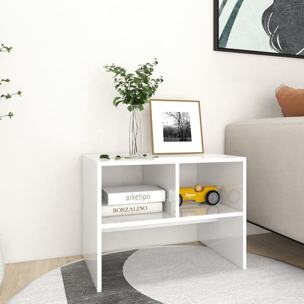 vidaXL Τραπέζι Βοηθητικό Γυαλιστερό Λευκό 60 x 40 x 45 εκ. Μοριοσανίδα