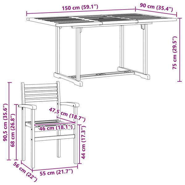 vidaXL Σέτ φαγητού για κήπο 7 pcs Καστανό Μασίφ ξύλο teak