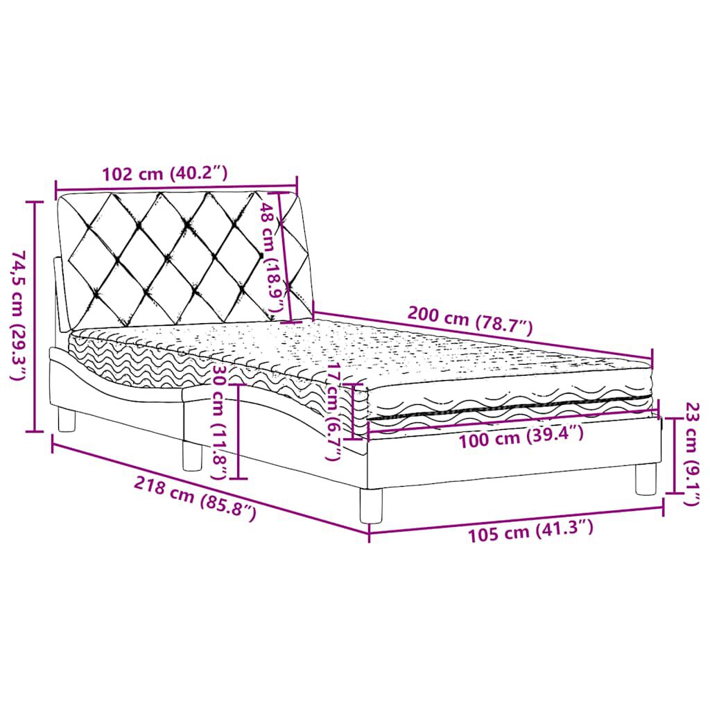 vidaXL Κρεβάτι με Στρώμα Μπλε 100 x 200 εκ. Υφασμάτινο