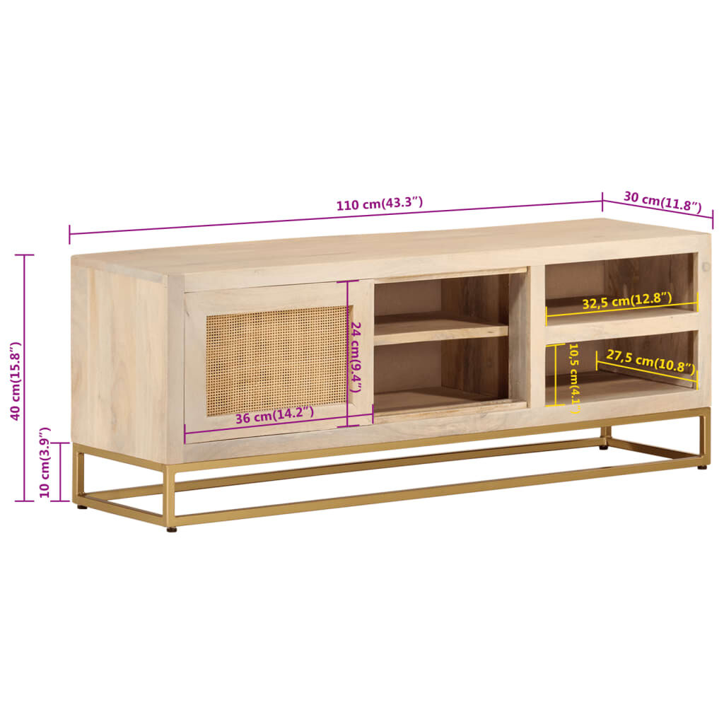 vidaXL Έπιπλο Τηλεόρασης 110 x 30 x 40 εκ. Μασίφ Ξύλο Μάνγκο & Σίδηρος