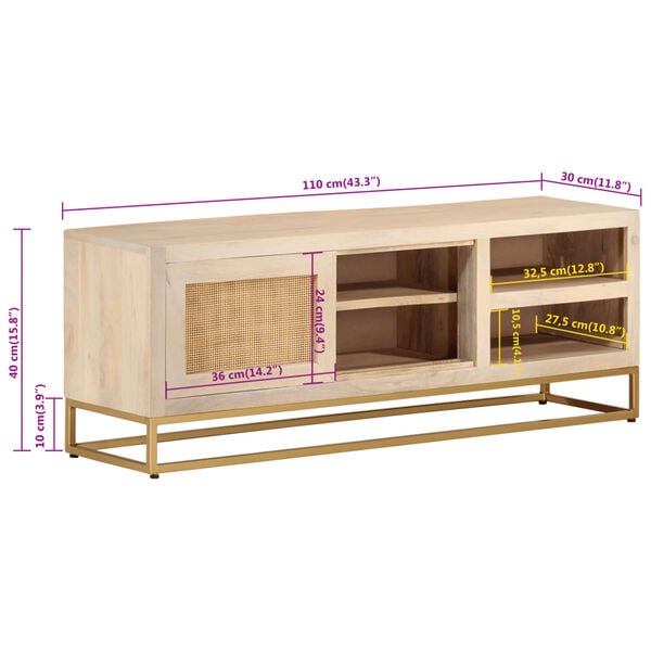 vidaXL Έπιπλο Τηλεόρασης 110 x 30 x 40 εκ. Μασίφ Ξύλο Μάνγκο & Σίδηρος