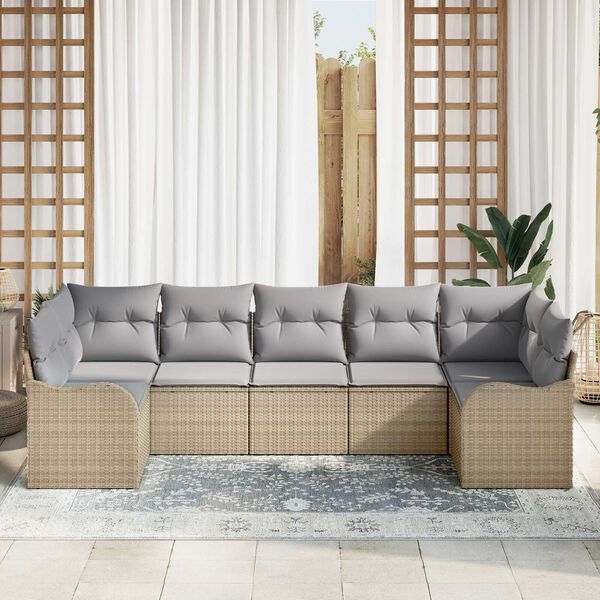 vidaXL Σετ Καναπέ Κήπου με μαξιλάρι 7 pcs Μπεζ Πολυ ράταν