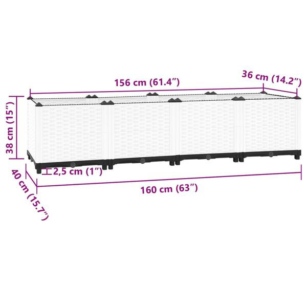 vidaXL Ζαρντινιέρα 160 x 40 x 38 εκ. από Πολυπροπυλένιο