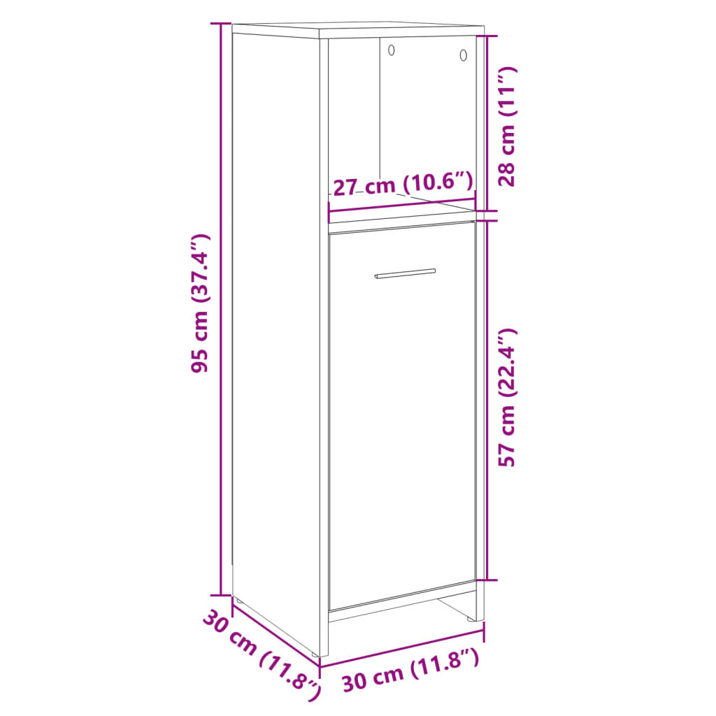 vidaXL Στήλη Μπάνιου Sonoma Δρυς 30 x 30 x 95 εκ. Επεξεργασμένο Ξύλο