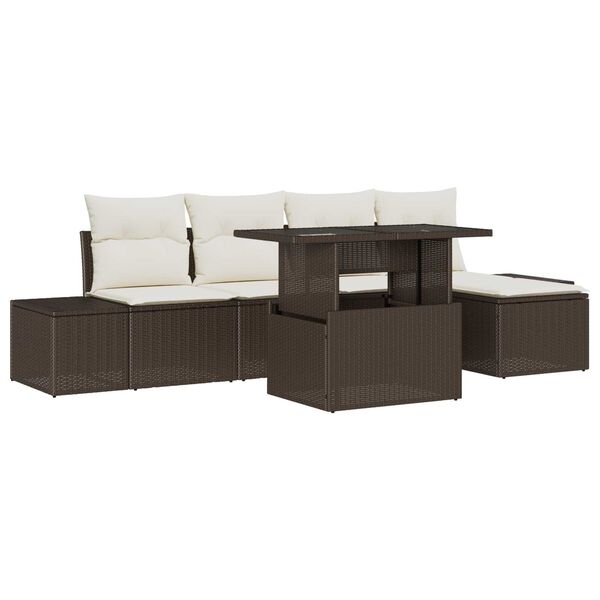 vidaXL Σετ Καναπέ Κήπου με αποθήκευση 6 pcs Καφέ Πολυ ράταν