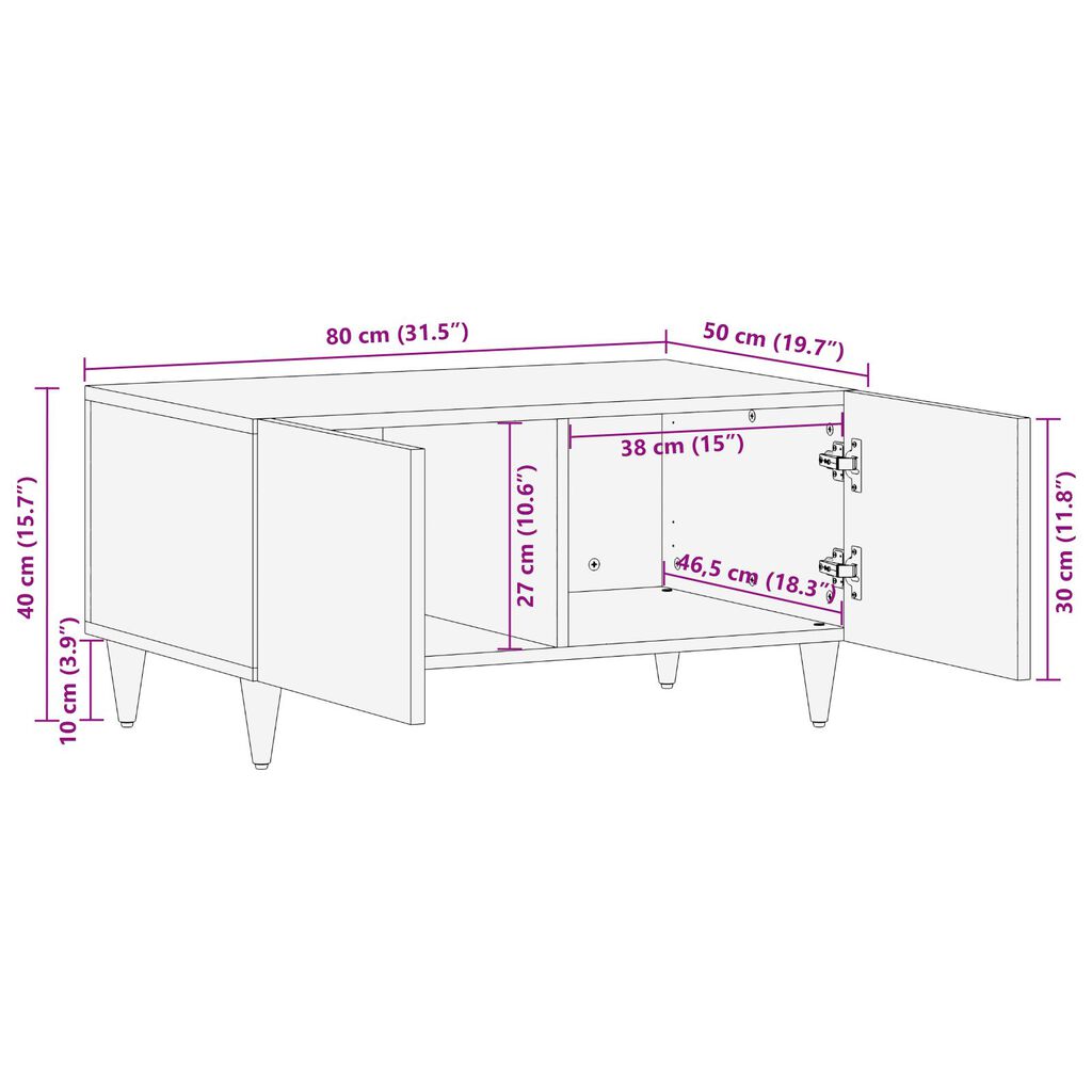 vidaXL Τραπέζι Καφέ 80x50x40 εκ. Στερεό Ξύλο Μάνγκο