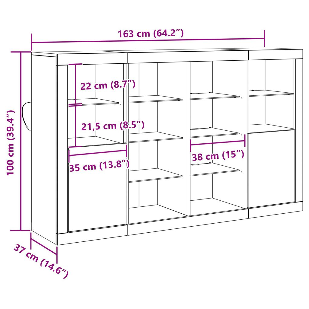 Μπουφές vidaXL με LED Φώτα Παλαιό Ξύλο 163x37x100 cm Κατασκευασμένο Ξύλο, Μπουφές vidaXL με LED Φώτα Παλαιό Ξύλο 41x37x100 cm