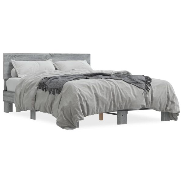 vidaXL Πλαίσιο Κρεβατιού Γκρι Sonoma 120 x 190εκ. Επεξ. Ξύλο & Μέταλλο