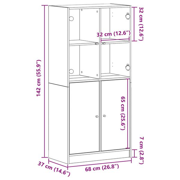 vidaXL Υψηλό ντουλάπι με πόρτες Μαύρη Δρυς 68x37x142 εκ Επεξεργασμένο ξύλο