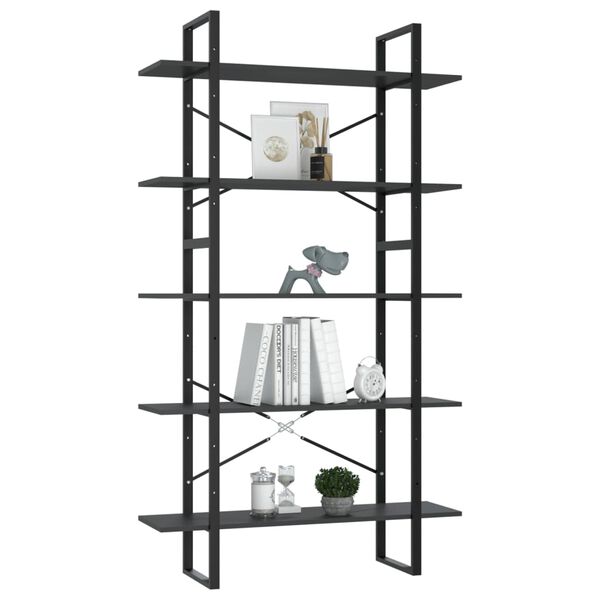 vidaXL Βιβλιοθήκη με 5 Ράφια Γκρι 100 x 30 x 175 εκ. από Επεξ. Ξύλο