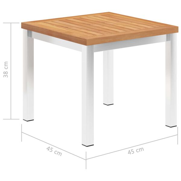 vidaXL Τραπεζάκι Κήπου 45x45x38 εκ. Μασίφ Ξύλο Teak / Ανοξ. Ατσάλι