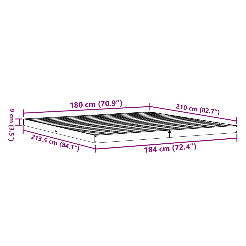 vidaXL Σκελετός Κρεβατιού 180x210 εκ. Στερεό Ξύλο Πεύκου