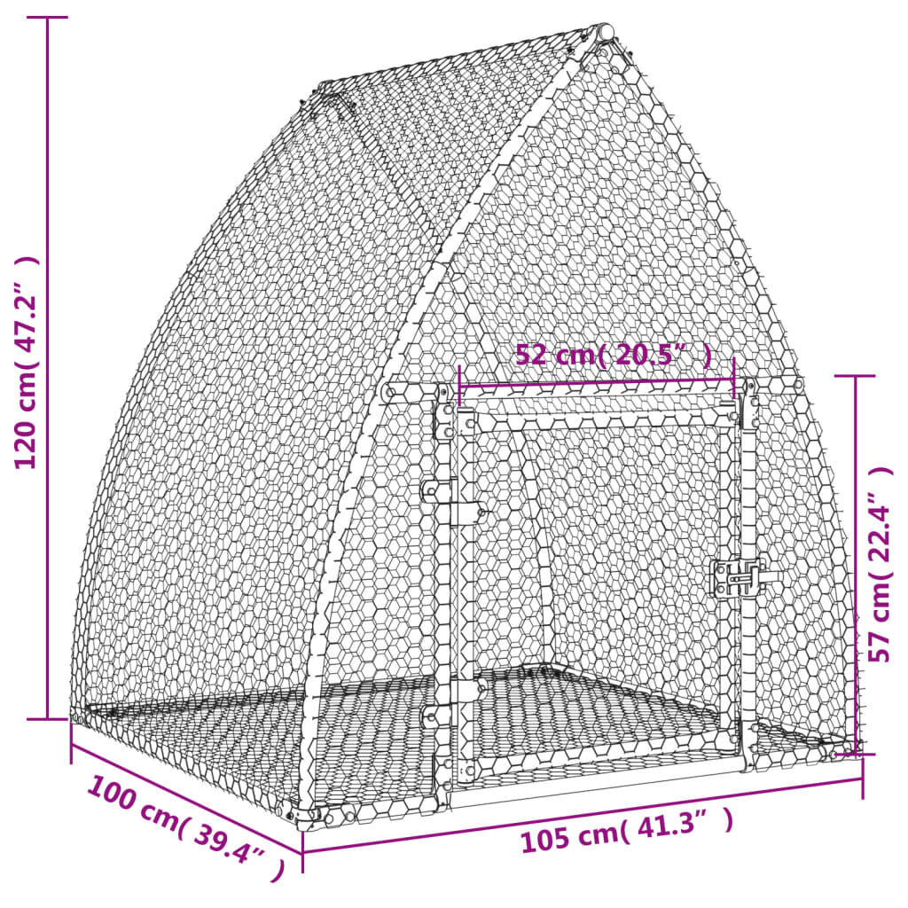 vidaXL Κλουβί Κουνελιών Ασημί 100x105x120 εκ. από Γαλβανισμένο Χάλυβα