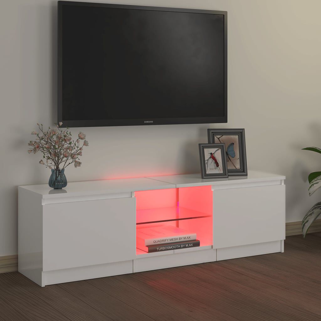 vidaXL Έπιπλο Τηλεόρασης με LED Γυαλιστερό Λευκό 120 x 30 x 35,5 εκ.