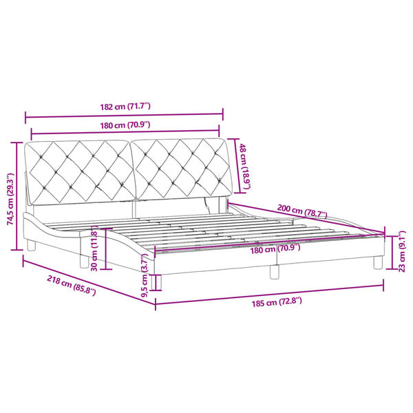 vidaXL Πλαίσιο Κρεβατιού με LED Μαύρο 180 x 200 εκ. Βελούδινο