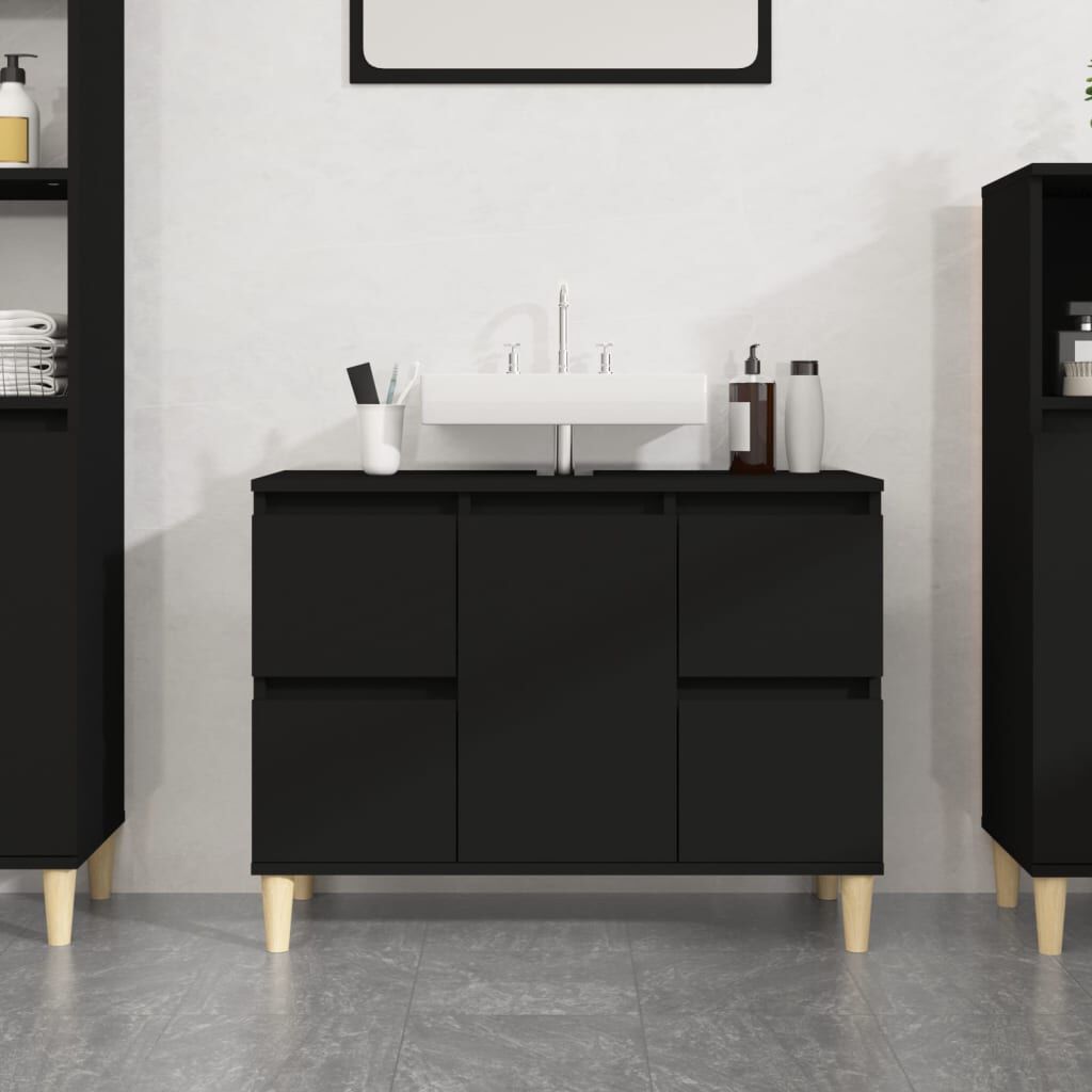 vidaXL Ντουλάπι Νιπτήρα Μαύρο 80 x 33 x 60 εκ. Επεξεργασμένο Ξύλο