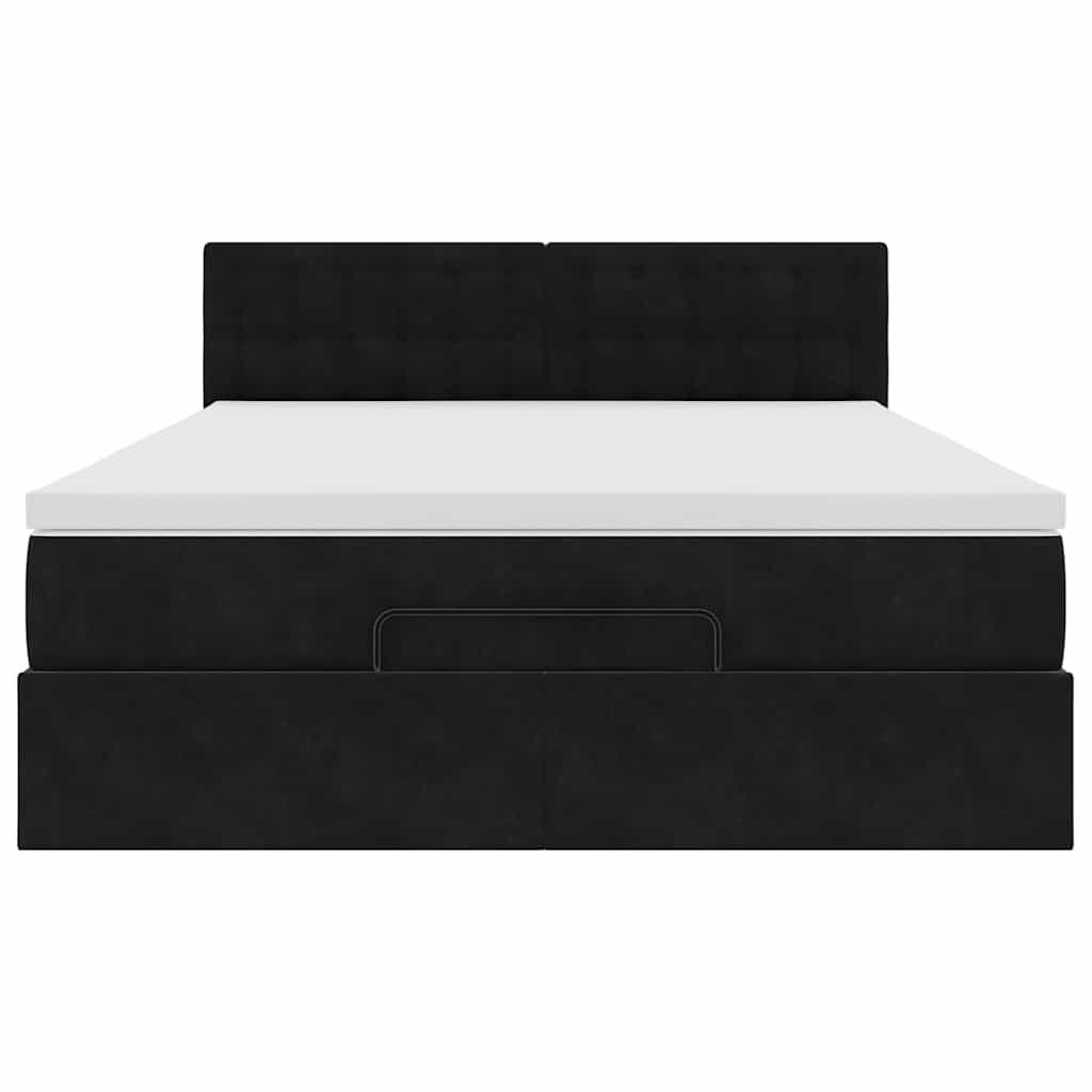 vidaXL Οθωμανικό κρεβάτι με στρώμα & LEDs Μαύρο 140x190cm Velvet