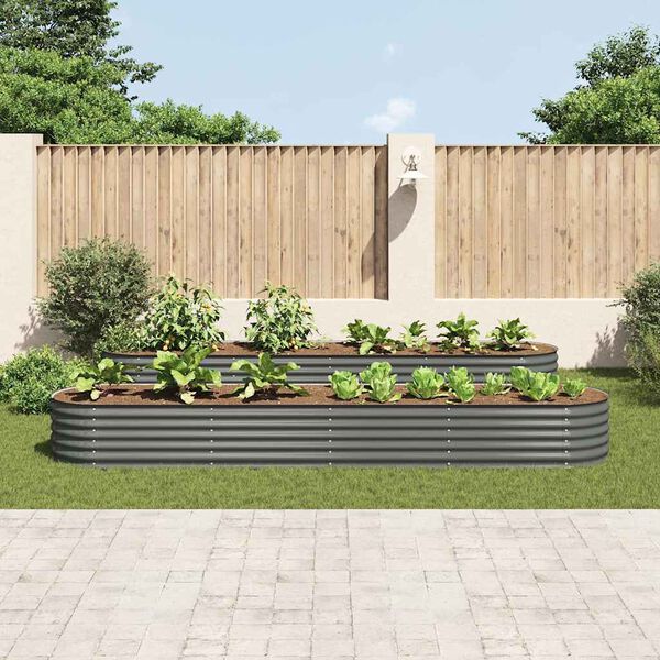 vidaXL Ζαρντινιέρα Υπερυψωμένη Γκρι 400x80x44 εκ. Γαλβανισμ. Χάλυβας