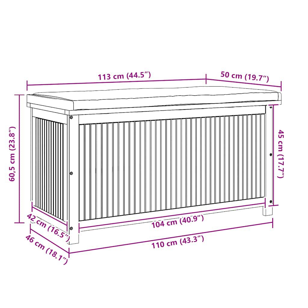 vidaXL Κουτί Μαξιλαριών Εξ. Χώρου 113x50x60,5 εκ. Μασίφ Ξύλο Ελάτης