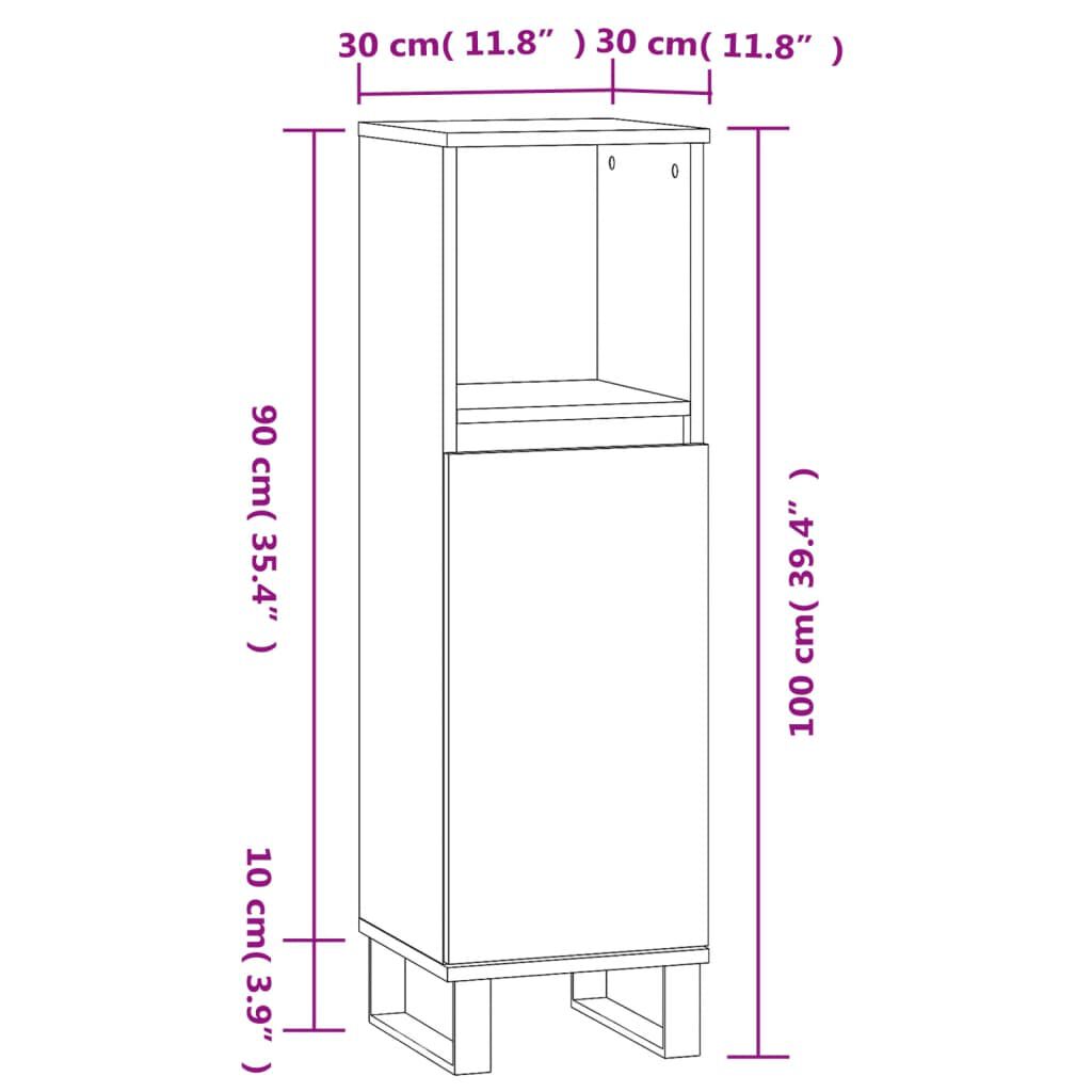 vidaXL Ντουλάπι Μπάνιου Γκρι Sonoma 30x30x100 εκ. Επεξεργασμένο Ξύλο