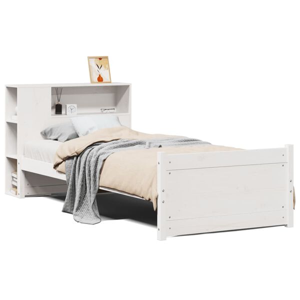vidaXL Κρεβάτι Βιβλιοθήκη Χωρίς Στρώμα Λευκό 75x190 εκ Μασίφ Πεύκο