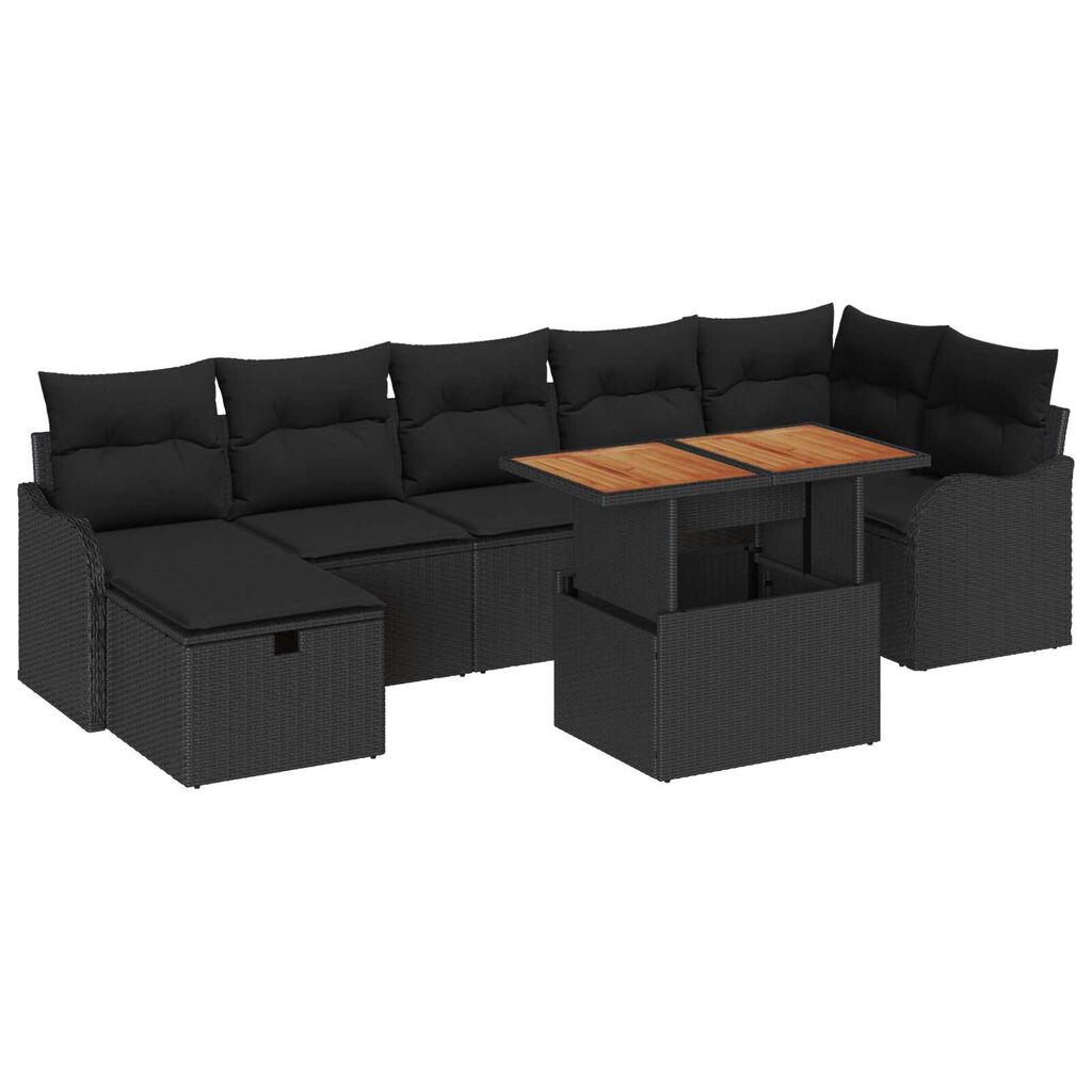 vidaXL Σετ Καναπέ Κήπου με μαξιλάρι 8 pcs Μαύρο Πολυ ράταν
