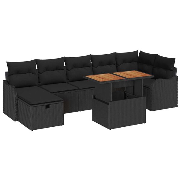 vidaXL Σετ Καναπέ Κήπου με μαξιλάρι 8 pcs Μαύρο Πολυ ράταν