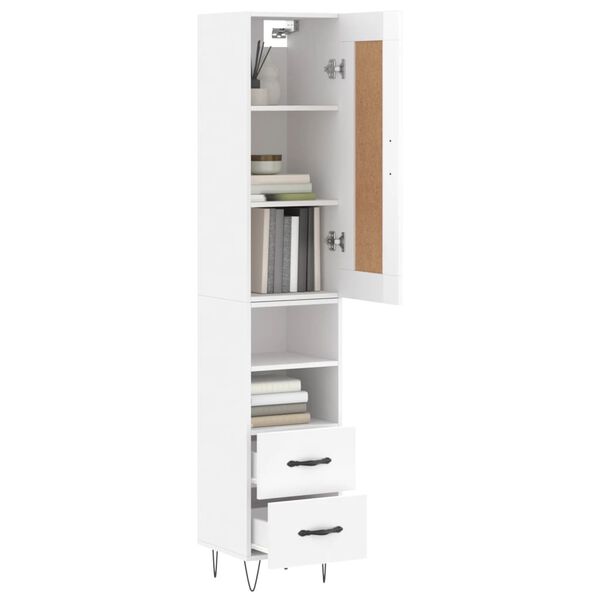 vidaXL Ντουλάπι Γυαλ. Λευκό 34,5 x 34 x 180 εκ. από Επεξεργασμένο Ξύλο
