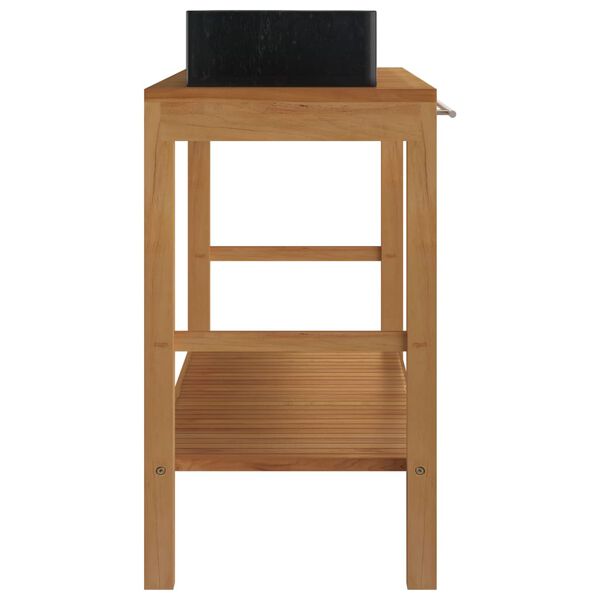 vidaXL Έπιπλο Μπάνιου Μασίφ Ξύλο Teak με Νιπτήρες από Μαύρο Μάρμαρο